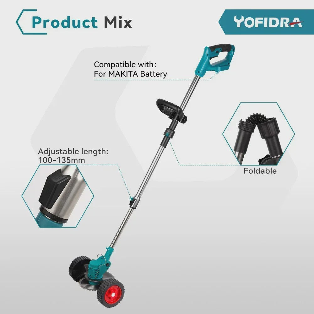 YOFIDRA Accu Grasmaaier & Trimmer - 100-135cm Verstelbaar - Makita 21V Batterij Compatibel