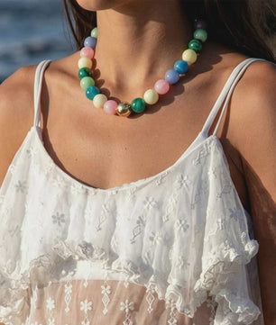 Bohemian Resin Kralen Ketting - Statement Choker met Dubbele Kleuren