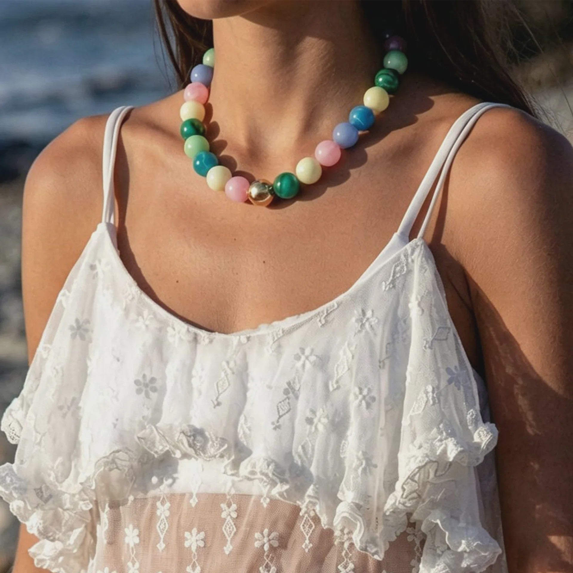 Bohemian Resin Kralen Ketting - Statement Choker met Dubbele Kleuren