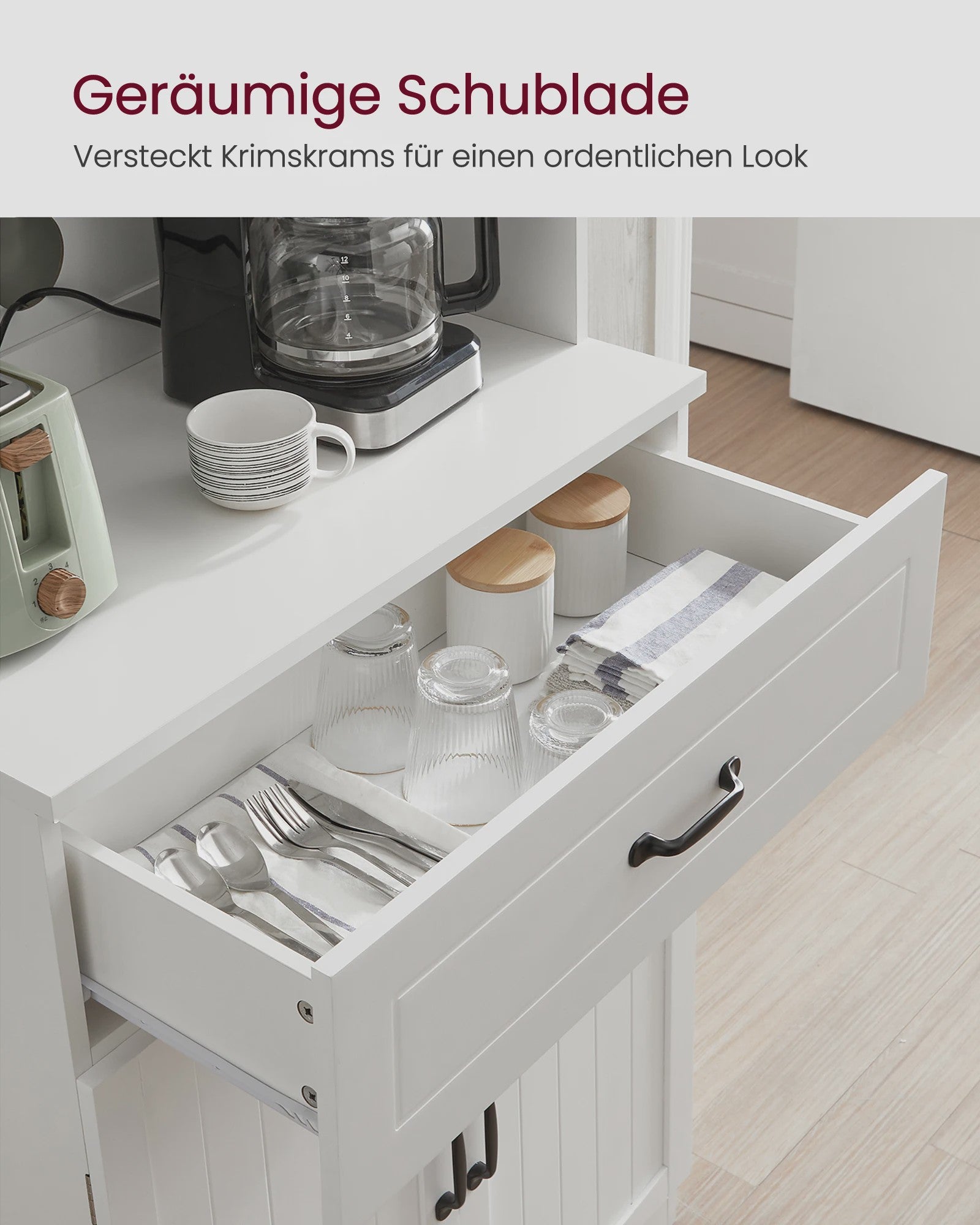 VASAGLE Buffetkast Keuken - Stijlvolle Opbergkast met Verstelbare Planken en Lade
