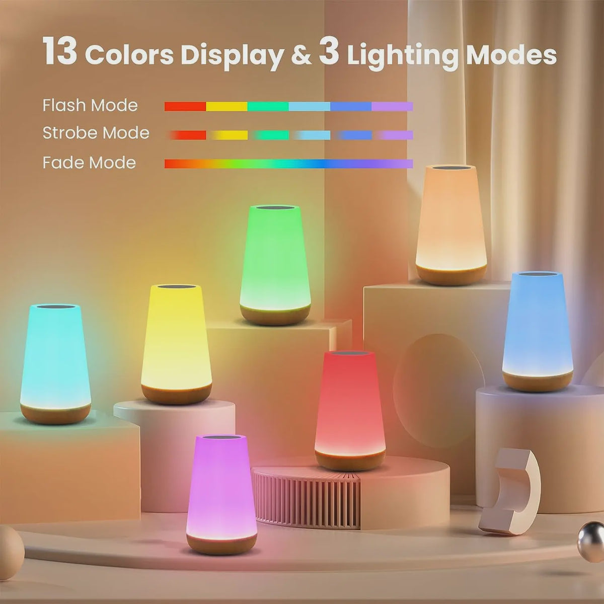Draagbare Nachtlamp RGB Kleurrijk met Afstandsbediening & Touch Bediening - USB Oplaadbaar