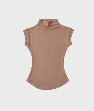 Dames Zomer Mouwloze Turtleneck Top - Slim Fit Basic T-shirt