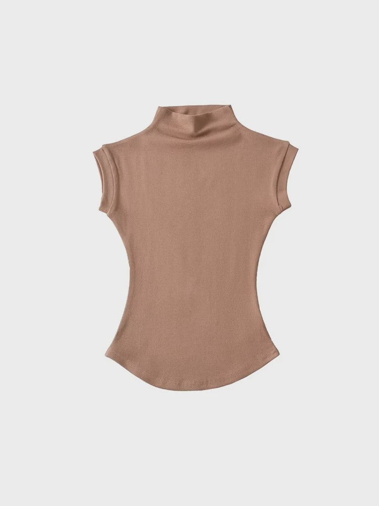 Dames Zomer Mouwloze Turtleneck Top - Slim Fit Basic T-shirt