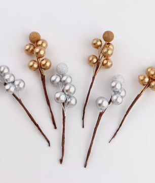 10x Gouden Bessen Decoratie Takjes - Kunstkerstboom & Krans Versiering