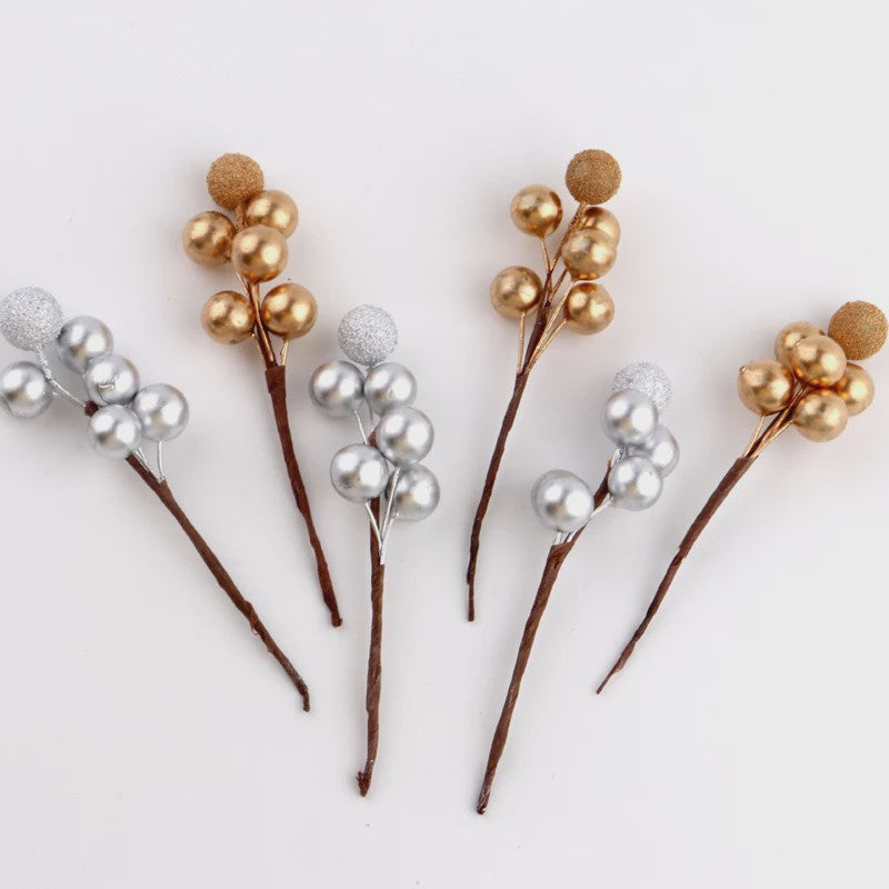 10x Gouden Bessen Decoratie Takjes - Kunstkerstboom & Krans Versiering