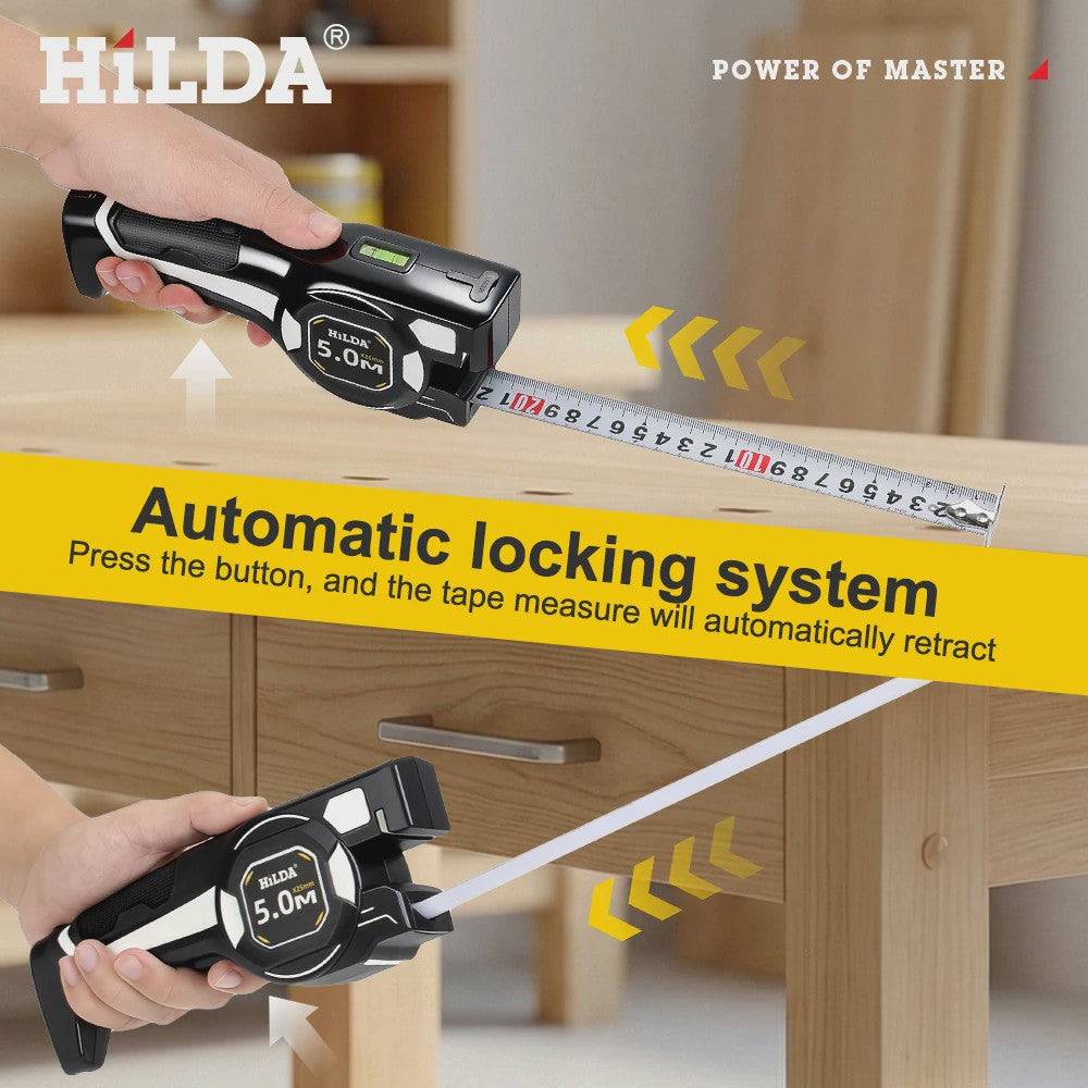 HILDA 2-in-1 Laser Rolbandmaat met Groene Laser & Automatische Vergrendeling - Oplaadbaar