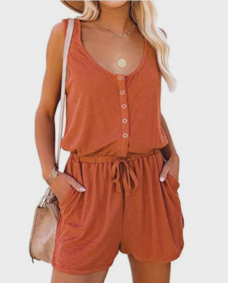 Zomerse Jumpsuit Dames - Mouwloos met Tailleband & Wijde Pijpen Shorts