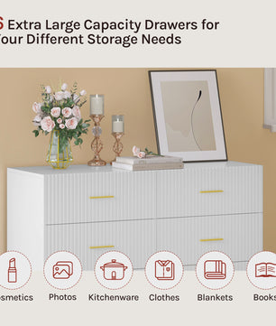 Witte Ladekast met 6 Lades - 100x75x40cm - Goudkleurige Poten - Sideboard voor Woonkamer & Slaapkamer