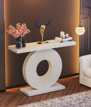 Moderne Console Tafel met Geometrische Basis - 40 inch Houten Entree & Sofa Tafel