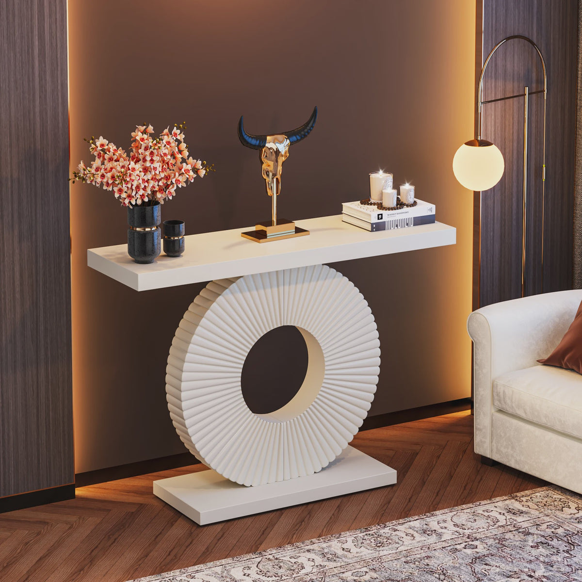 Moderne Console Tafel met Geometrische Basis - 40 inch Houten Entree & Sofa Tafel