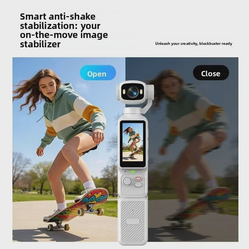 4K Handheld Gimbal Action Camera met 180° Draaibare Lens, Anti-Shake & Fill Light voor Vlogs & Outdoor Sport