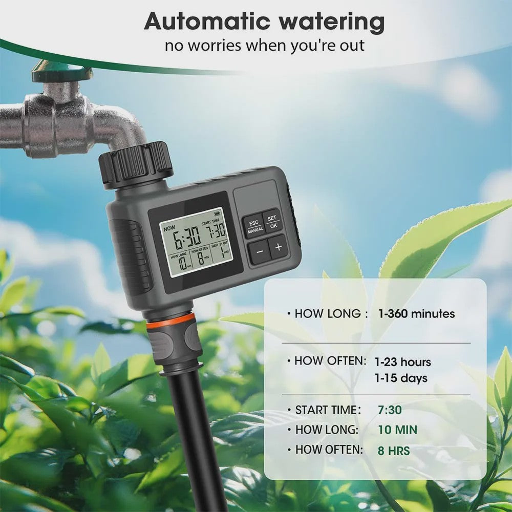 Automatisch Tuin Bewateringssysteem met LCD Timer & Instelbare Sproeiers (30-5m)