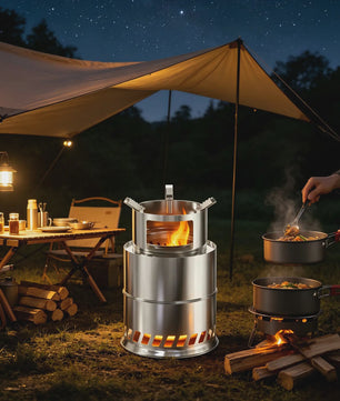 Draagbare RVS Rocket Stove Camping Houtkachel - 20cm, Ideaal voor Buiten Koken, BBQ & Picknicks