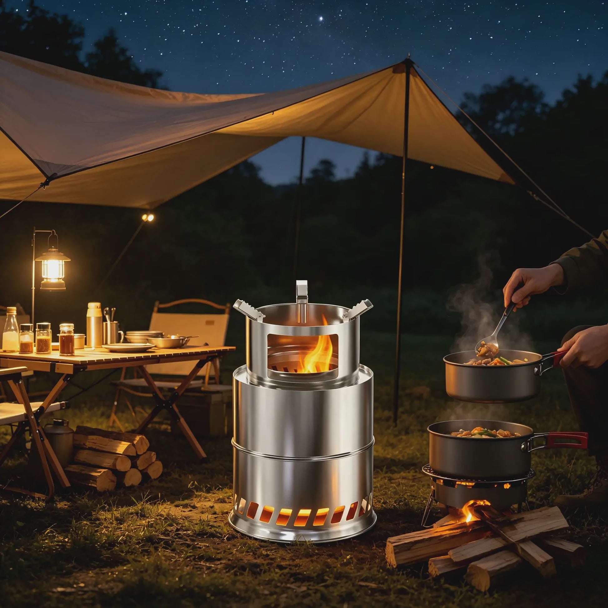 Draagbare RVS Rocket Stove Camping Houtkachel - 20cm, Ideaal voor Buiten Koken, BBQ & Picknicks