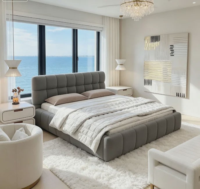 Luxe Gestoffeerd Bubble Bed 160x200 cm met Lattenbodem en Zacht Hoofdbord - Stijlvol Slaapkamermeubel