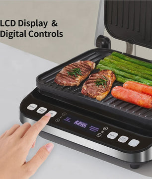 BioloMix Contactgrill 2000W - Panini, Grill, Wafelmaker - Digitaal & 180° Open