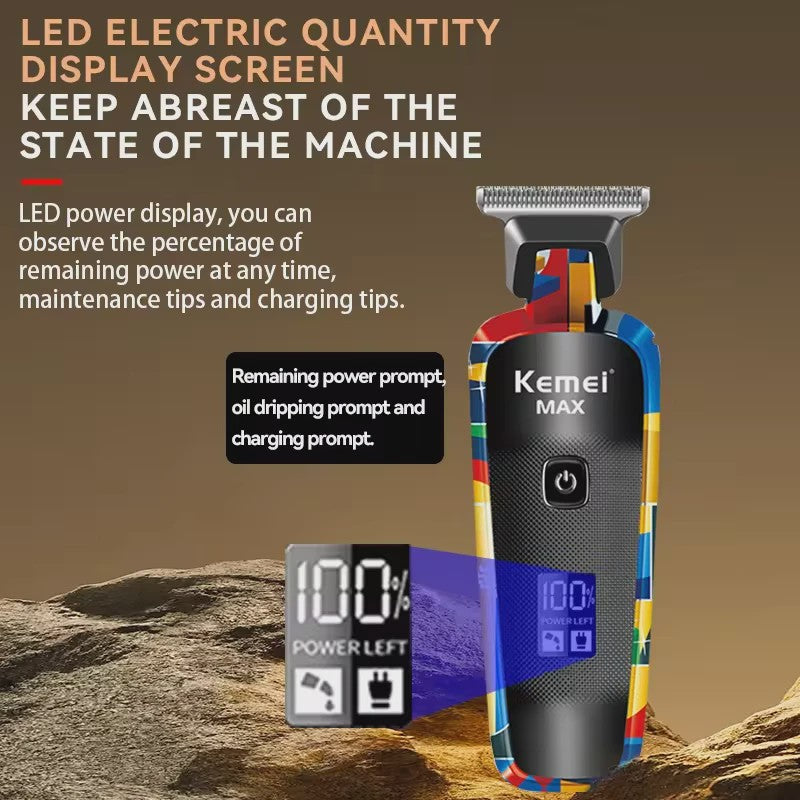 Kemei Oplaadbare Elektrische Tondeuse met Graffiti Design - Professionele Baardtrimmer & Scheerapparaat