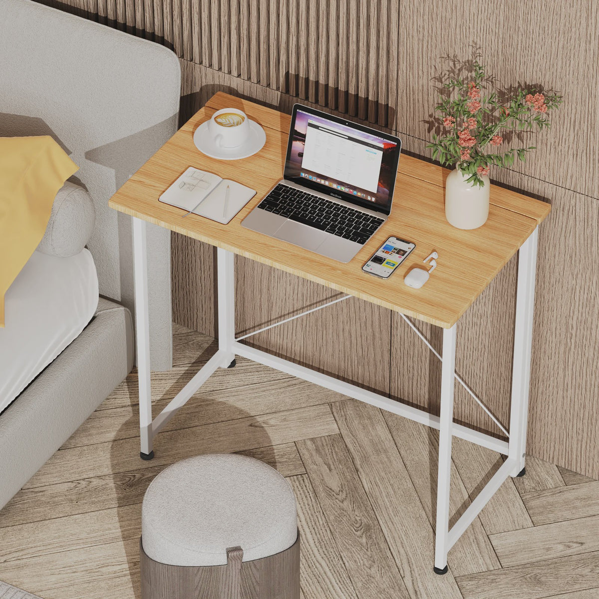 Opvouwbaar Bureau met Wielen en Opbergruimte - 80x45cm - Compact Werkstation