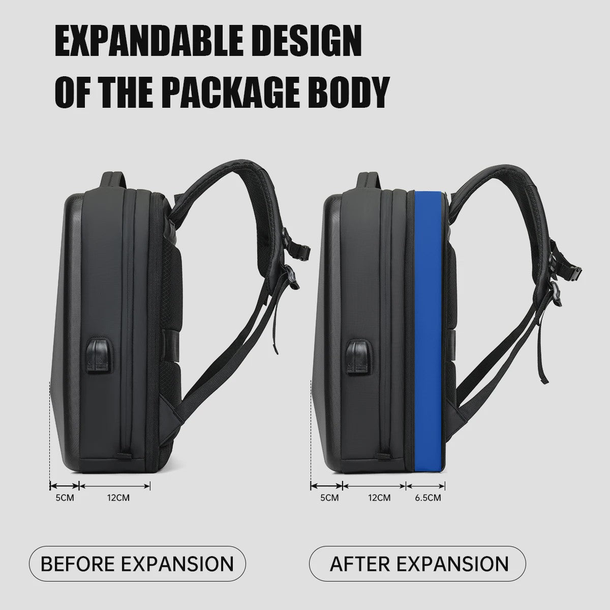 Robuuste Expandeerbare Rugzak met Hard Shell: Ideaal voor Gaming, Zakelijk & Reizen