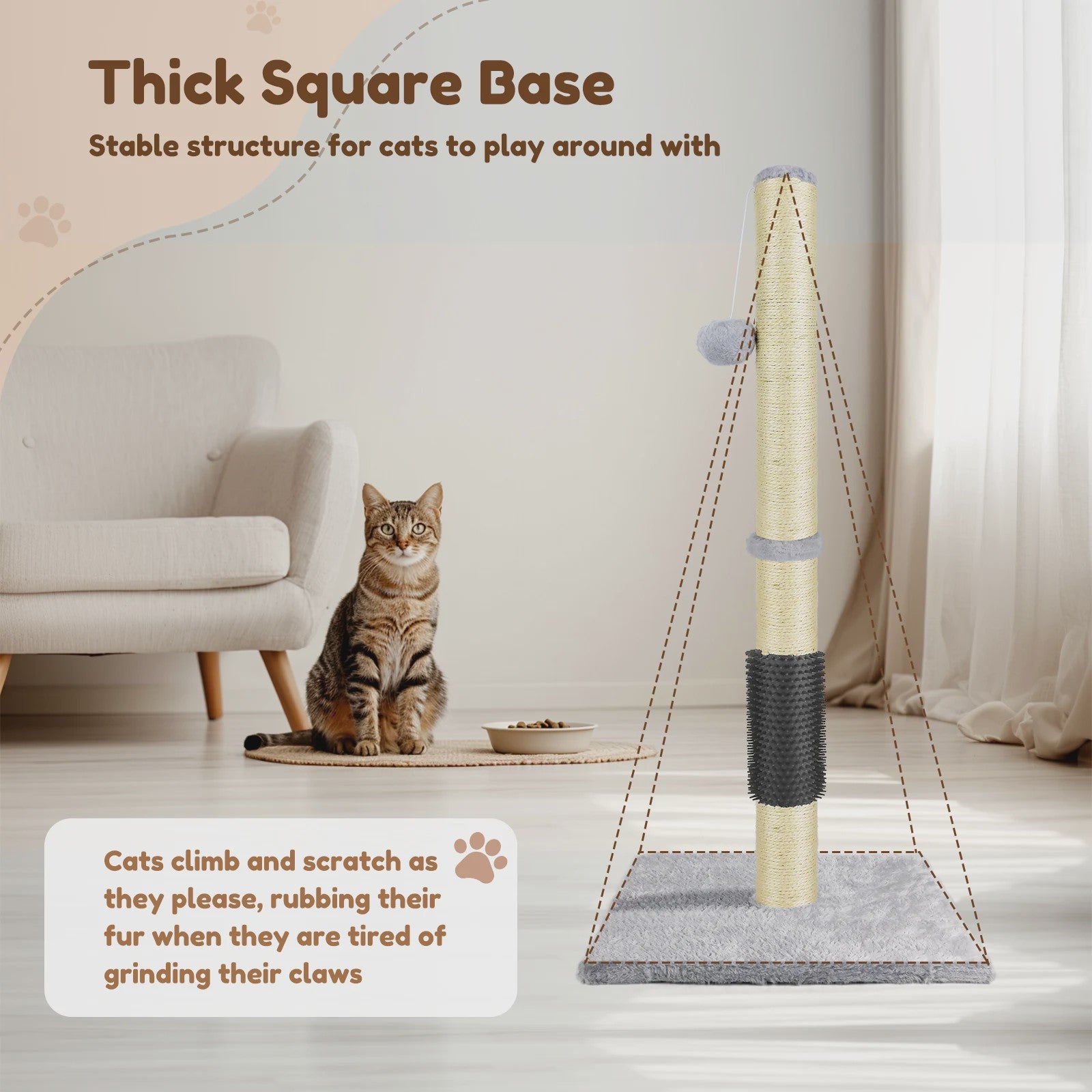 80cm Krabpaal voor Katten met Speelbal en Stabiele Basis