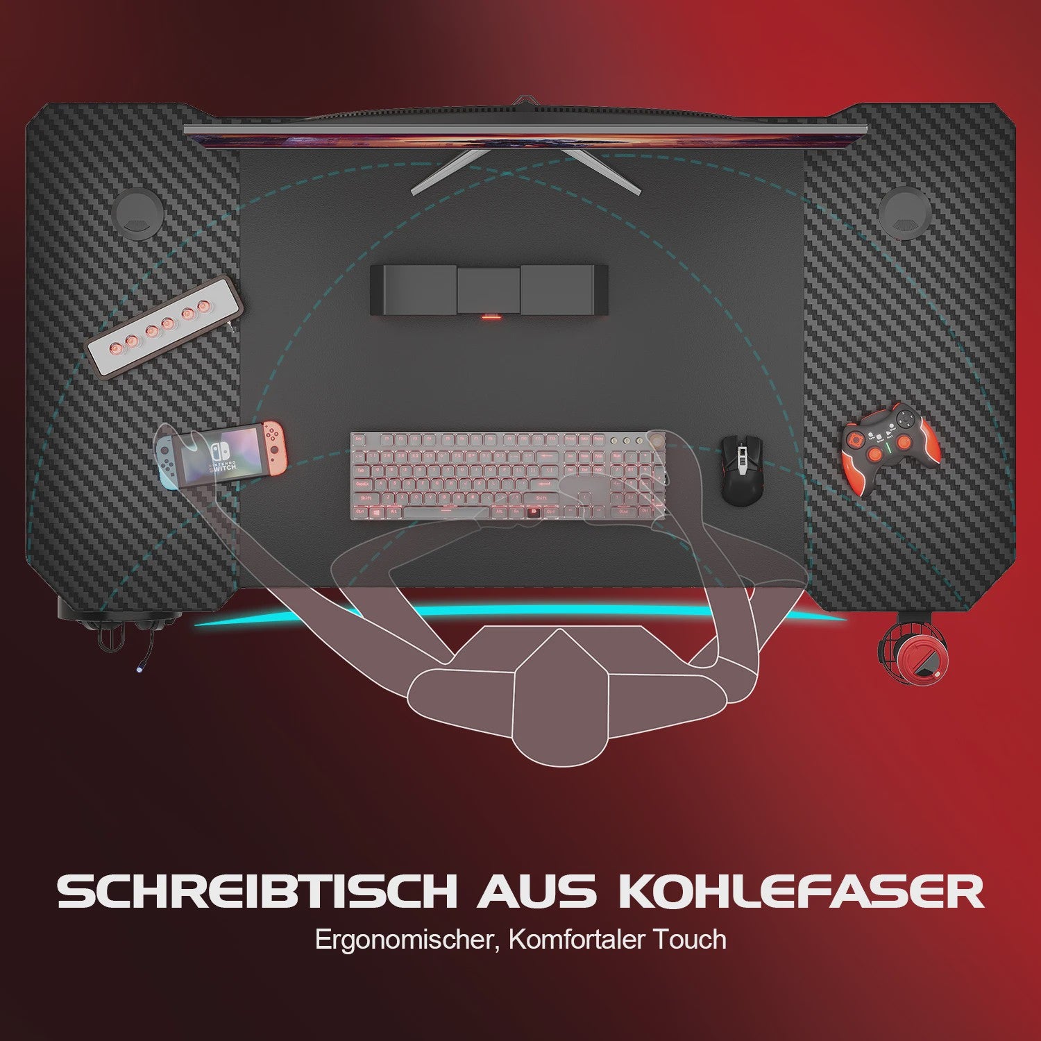 Devoko Gaming Bureau 120x60 cm met Hoofdtelefoonhaak en Carbon Fiber Afwerking