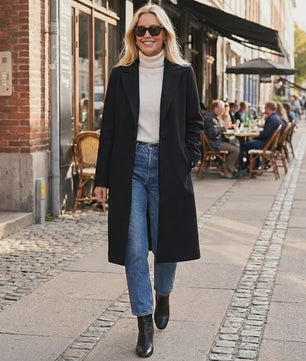 Lange Dames Trenchcoat met Open Steek en Vintage V-hals