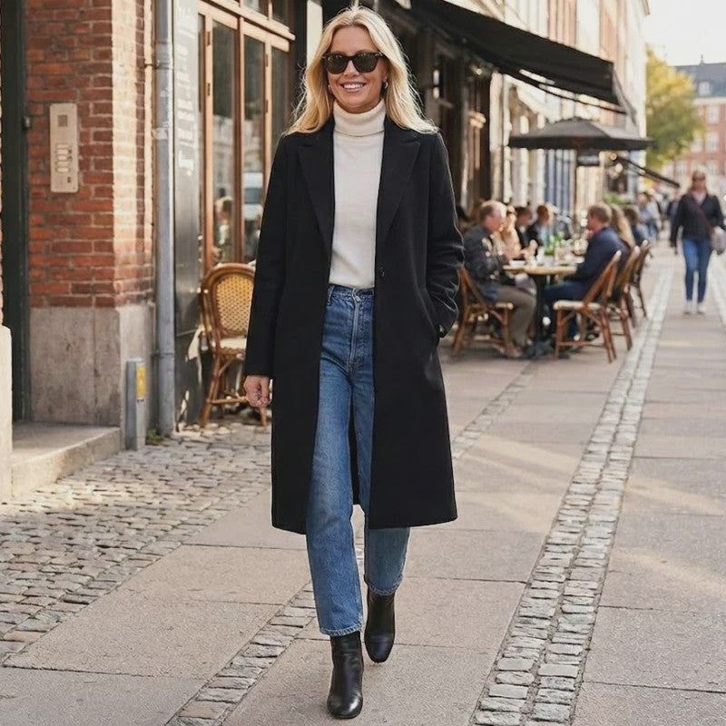 Lange Dames Trenchcoat met Open Steek en Vintage V-hals