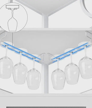 Industriële Hoekbar Kast met Wijnrek, Glazenhouder en Gaasdeur - Compact Buffet voor Woonkamer, Keuken of Eetkamer