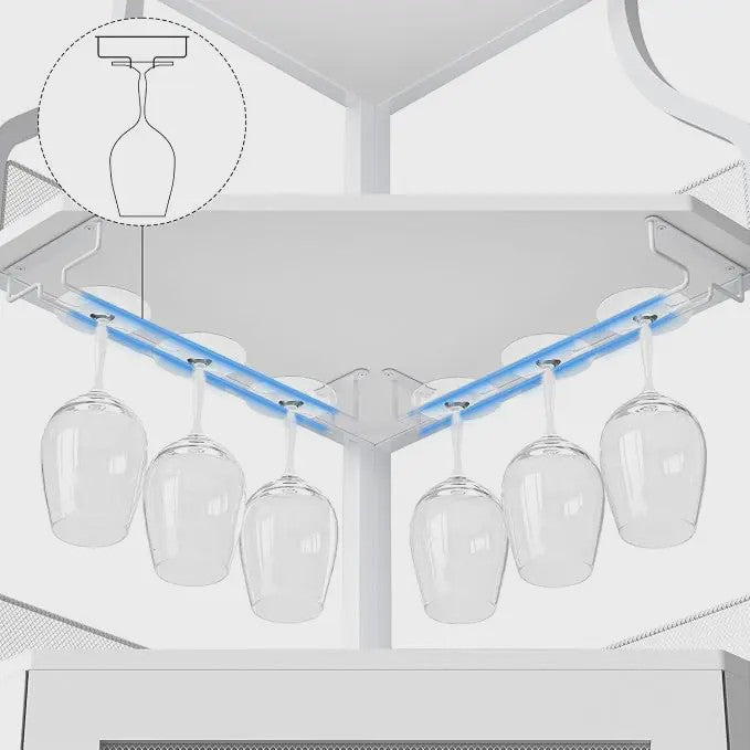Industriële Hoekbar Kast met Wijnrek, Glazenhouder en Gaasdeur - Compact Buffet voor Woonkamer, Keuken of Eetkamer