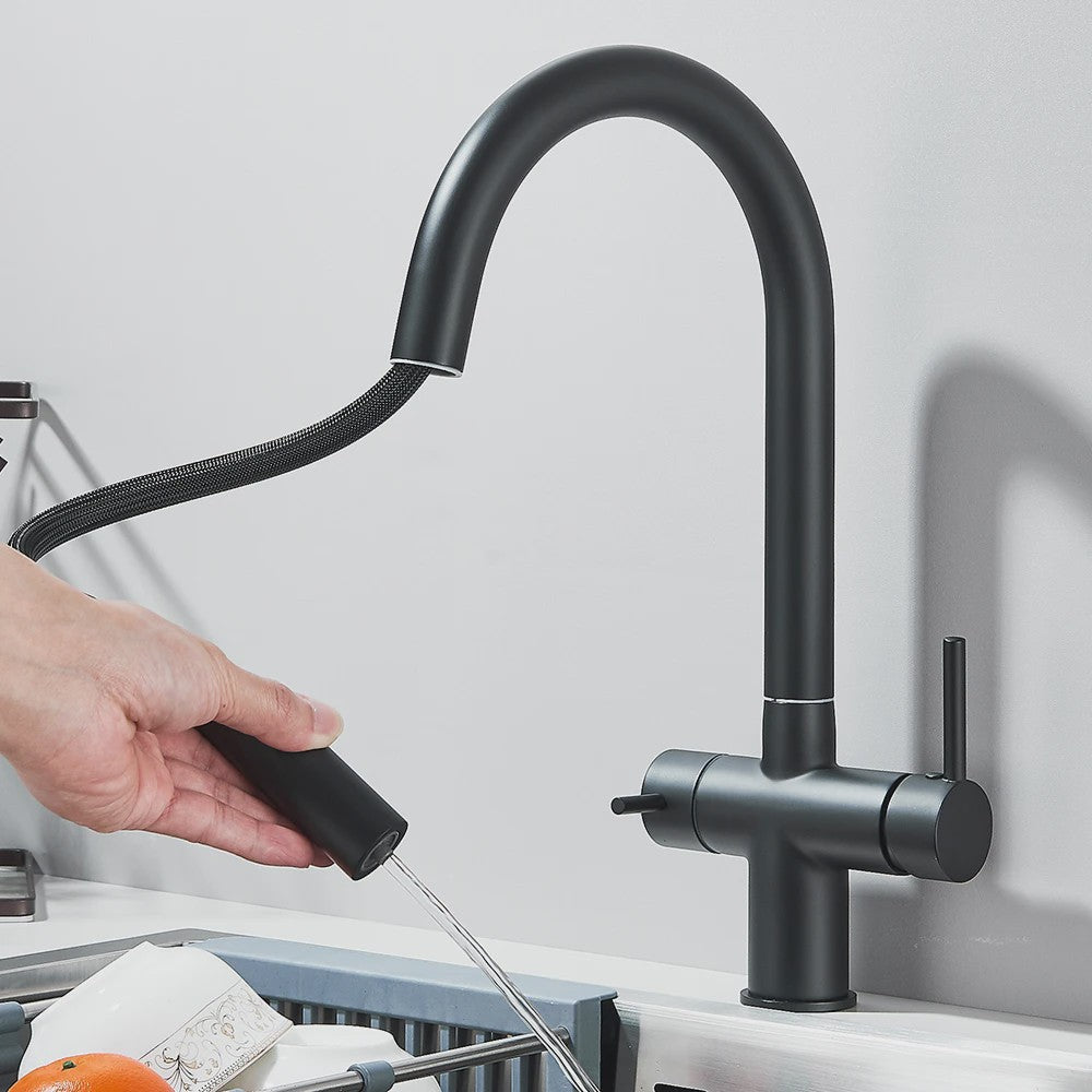 Keukenmengkraan met Uittrekbare Douchekop en Waterfilter - Messing