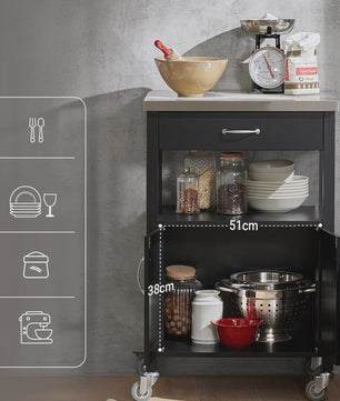 SoBuy Keukentrolley FKW22 - Houten Werkblad, Opbergruimte & Wielen
