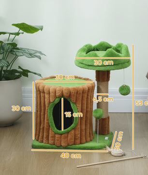 Pawhut Cat Scratching Tree 53 cm Trunk Design with House Bed Jute Post Balls Brown and Green