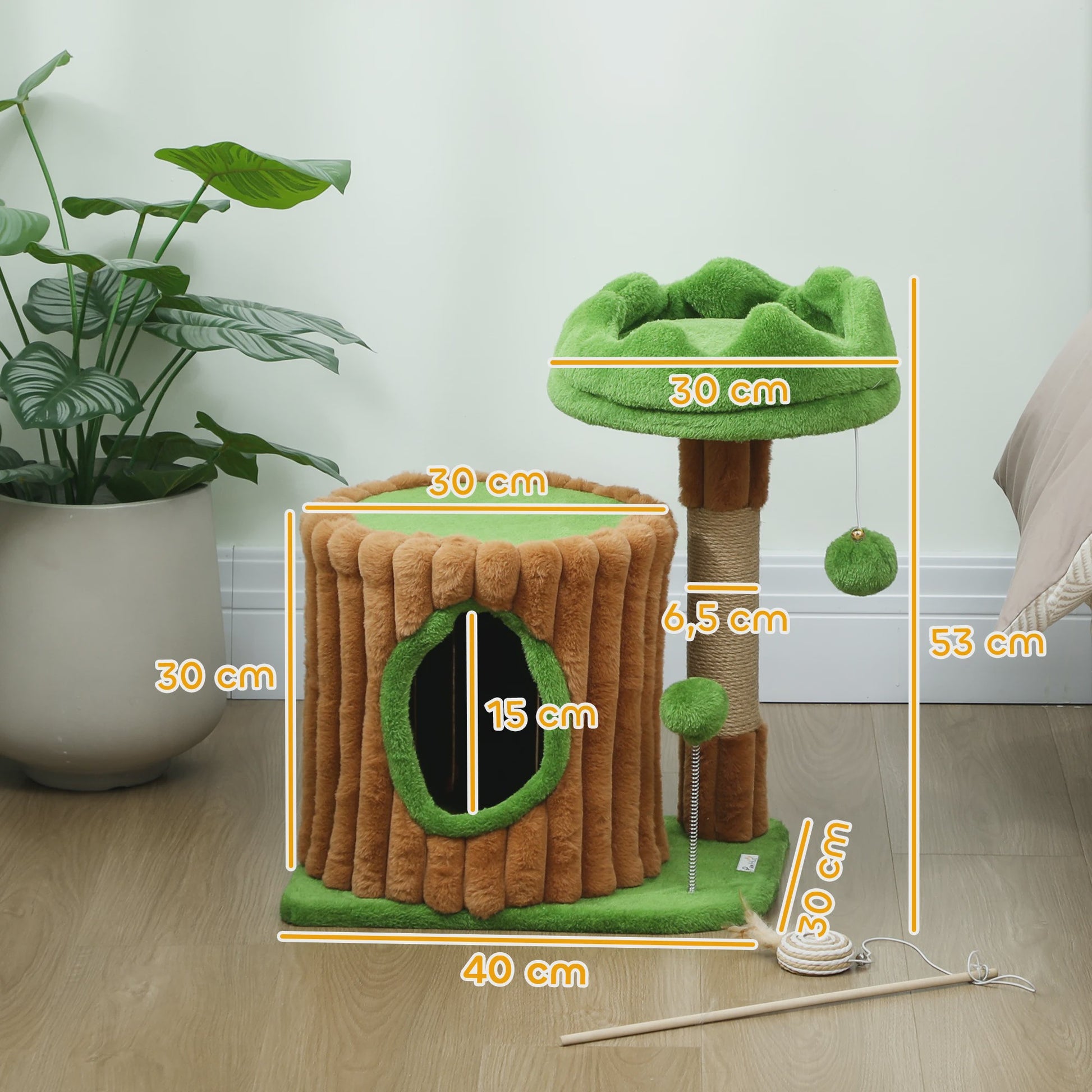 Pawhut Cat Scratching Tree 53 cm Trunk Design with House Bed Jute Post Balls Brown and Green