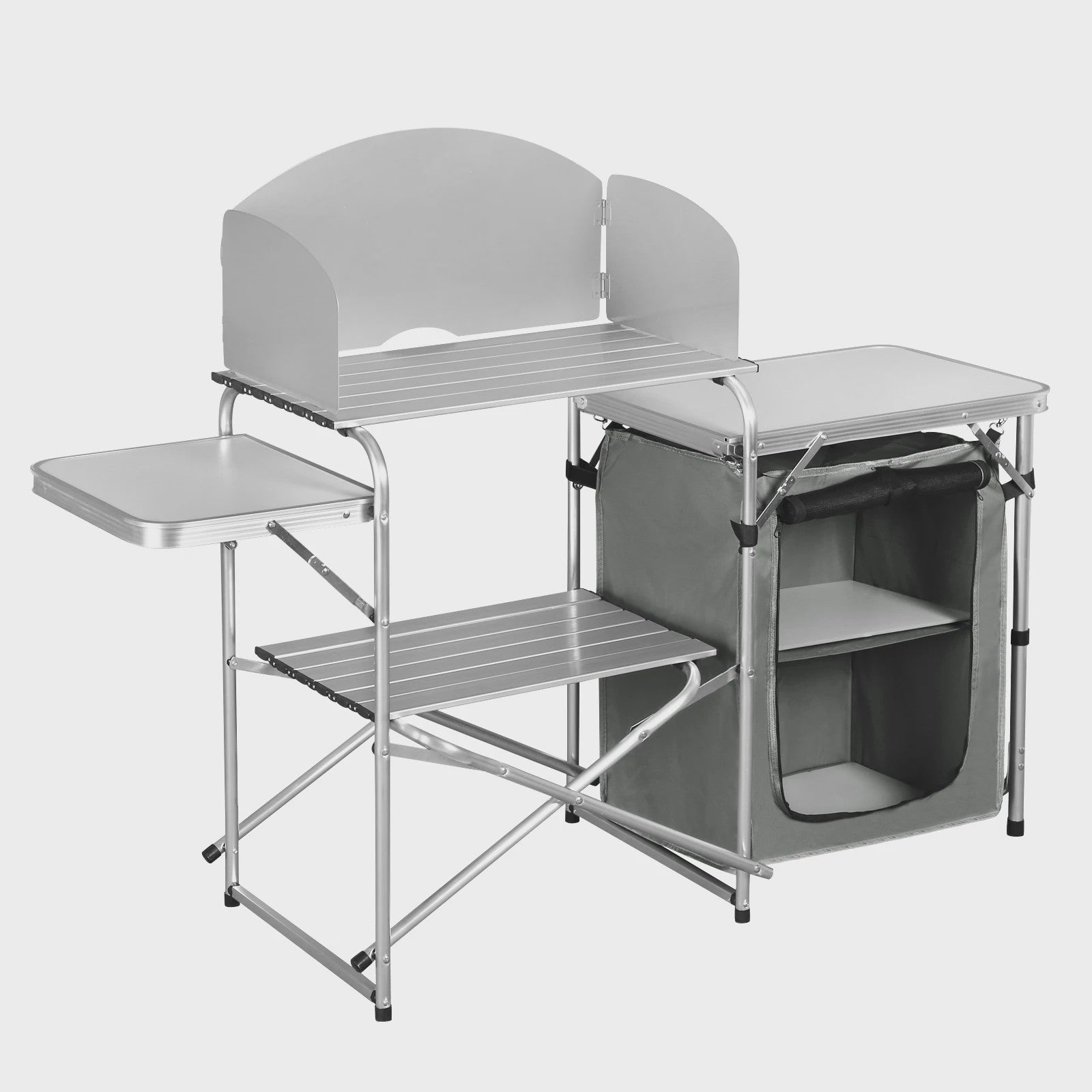 Opvouwbare Aluminium Campingkeuken met Opbergkast en Windscherm - Ideaal voor Buiten