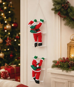 100cm Kerstman aan Ladder - Hangend Kerstdecoratie Ornament met Cadeauzak