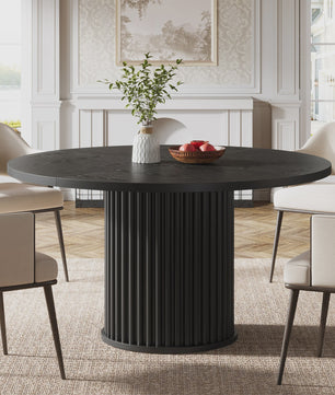 Zwarte Ronde Eettafel voor 4-6 Personen - 120 cm - Met Stijlvolle Gefineerde MDF & Metalen Onderstel