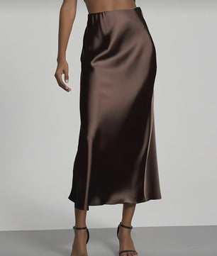 Elegante Satin Midi Rok met Hoge Taille en Draping - Veelzijdig & Chic