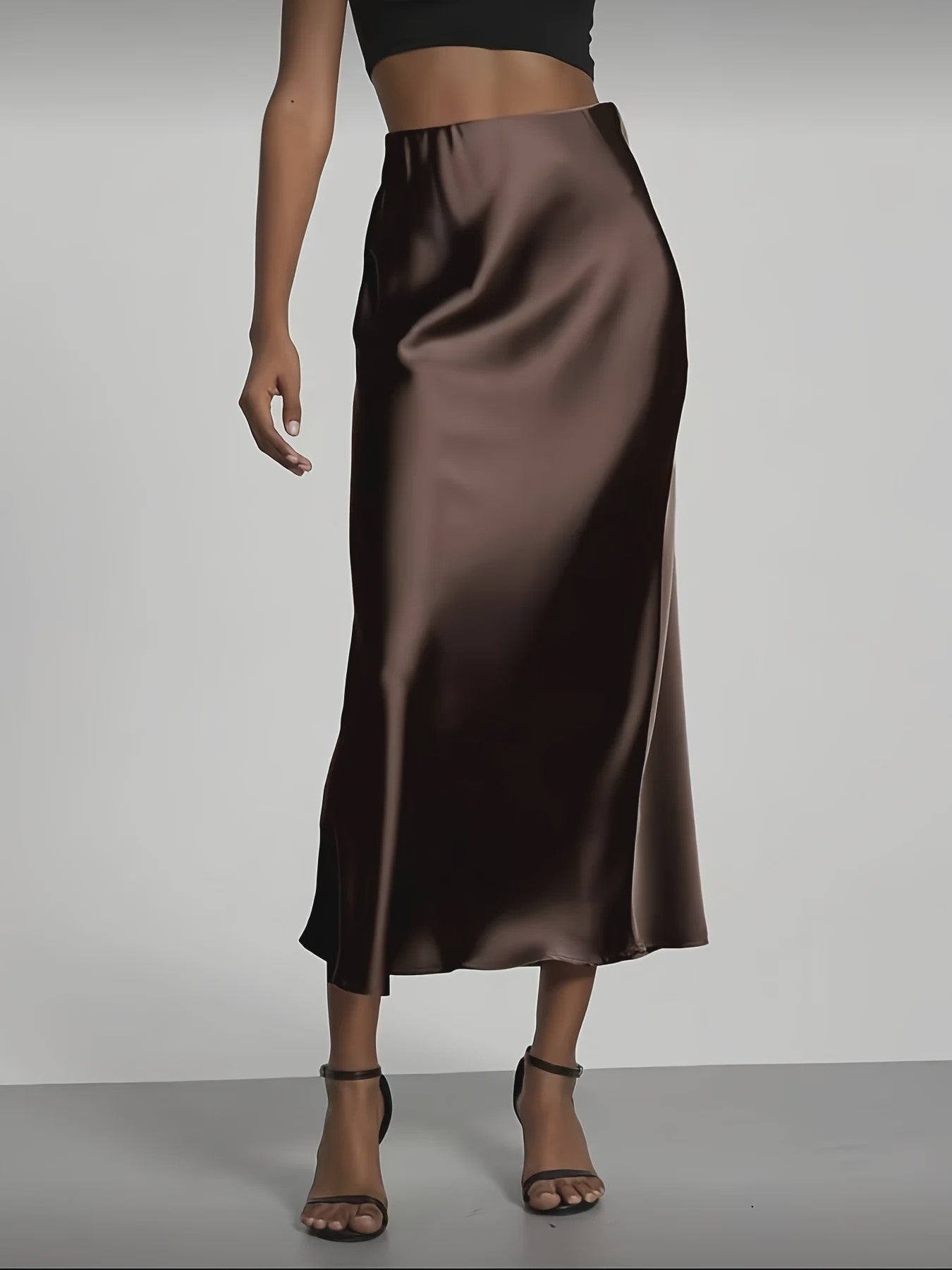 Elegante Satin Midi Rok met Hoge Taille en Draping - Veelzijdig & Chic