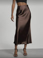 Elegante Satin Midi Rok met Hoge Taille en Draping - Veelzijdig & Chic