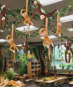 6 Stuks Hangende Pluche Apen met Kunstranken - Jungle & Safari Decoratie