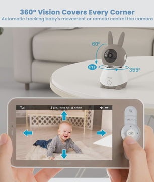 IeGeek 2K WiFi Babyfoon met 5" Split Screen, 360° PTZ Camera, Nachtzicht & App Bediening