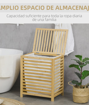Homcom Bamboe Wasmand met Deksel - 55L - 50x36x60 cm - Naturel