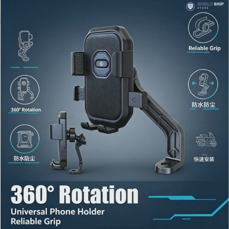 Universele Motor Telefoonhouder met Automatisch Sluitingssysteem - 360° Verstelbaar voor Fiets, Scooter & E-Bike