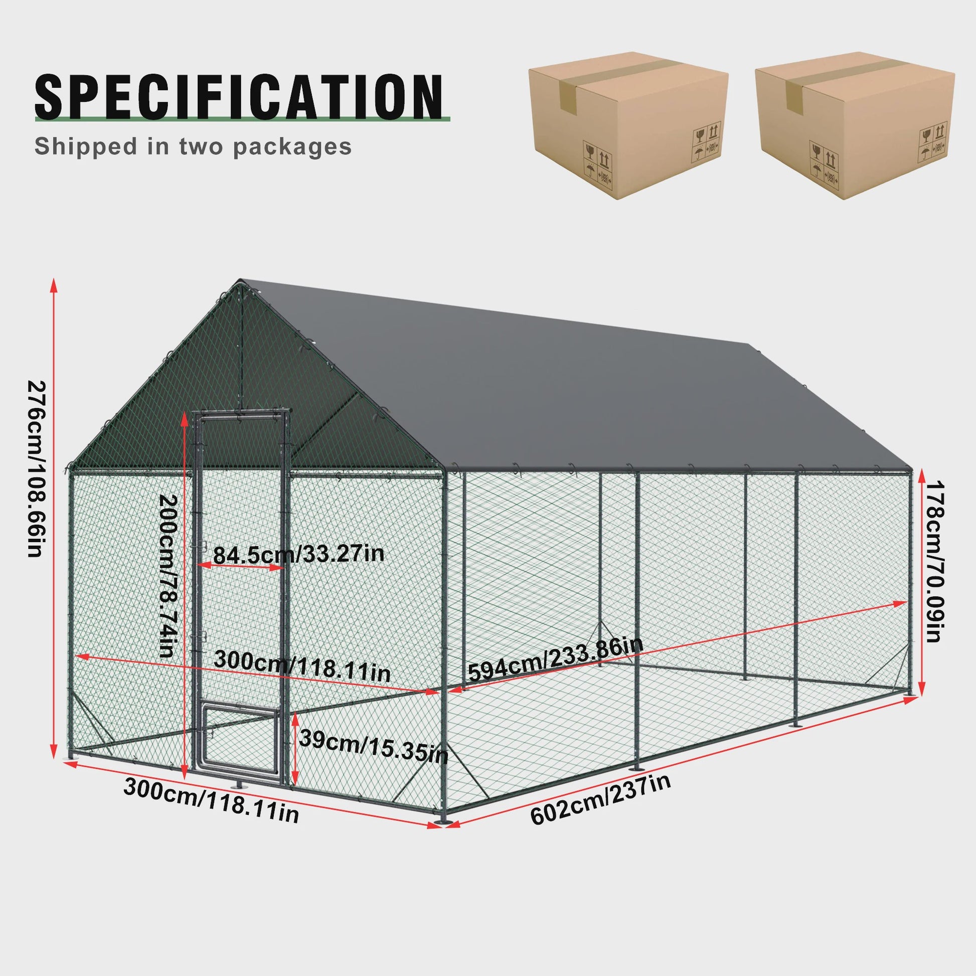 Ruime Metalen Kippenren met Dak - Weerbestendig en Roofdierproof