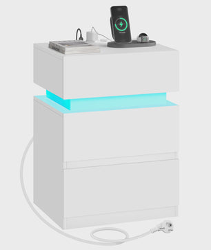 Stijlvol Nachtkastje met LED Verlichting, 2 Lades en USB Opladen - Wit/Zwart