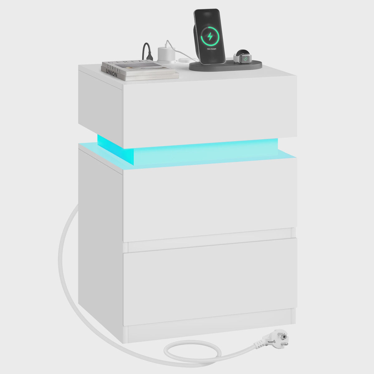 Stijlvol Nachtkastje met LED Verlichting, 2 Lades en USB Opladen - Wit/Zwart
