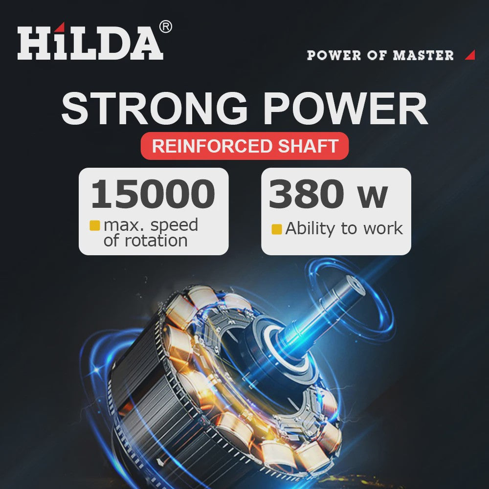 HILDA 380W Elektrische Rechte Grinder met 6 Variabele Snelheden - Polijst- en Schuurmachine
