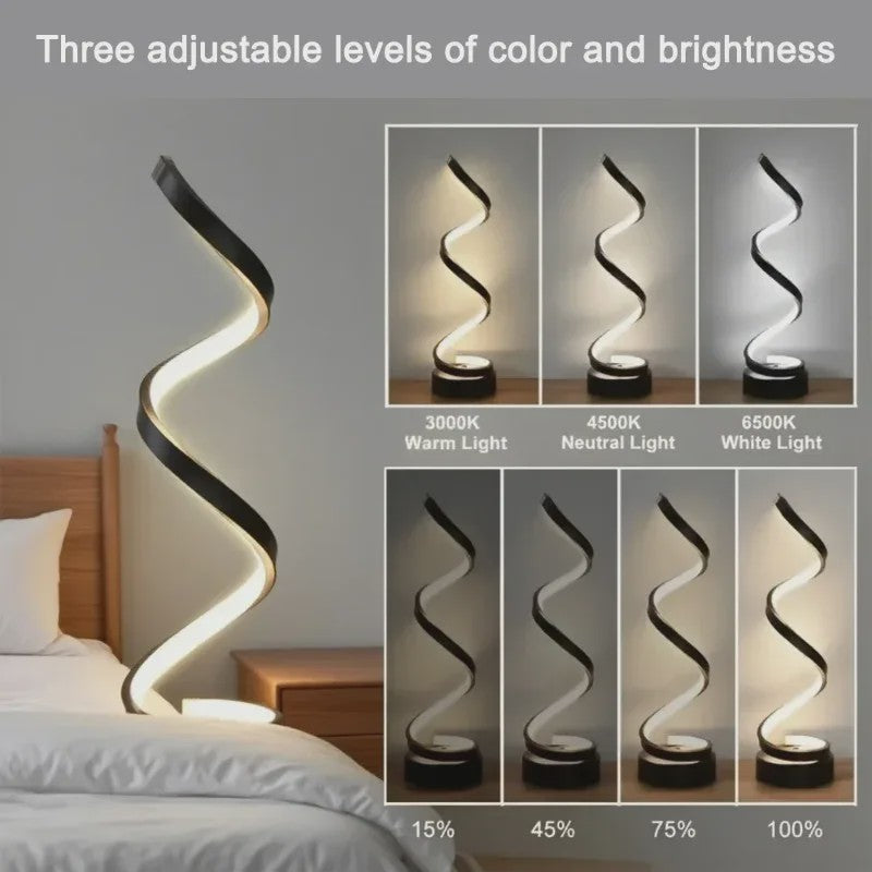 Moderne LED Spiral Tafellamp - 3 Kleurtemperaturen, Dimbaar, USB