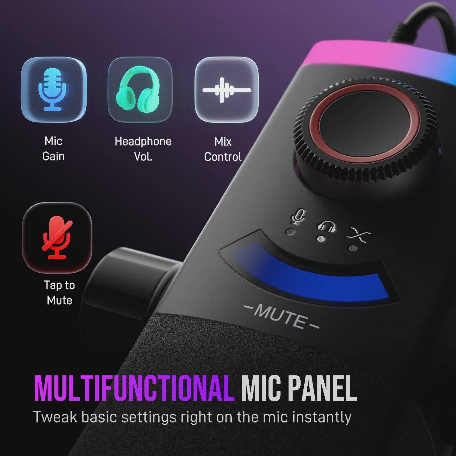 FIFINE AM8PROT Gaming Microfoon Kit met Boom Arm - Dynamische XLR/USB Streaming Microfoon met RGB, Mute & Mix Control