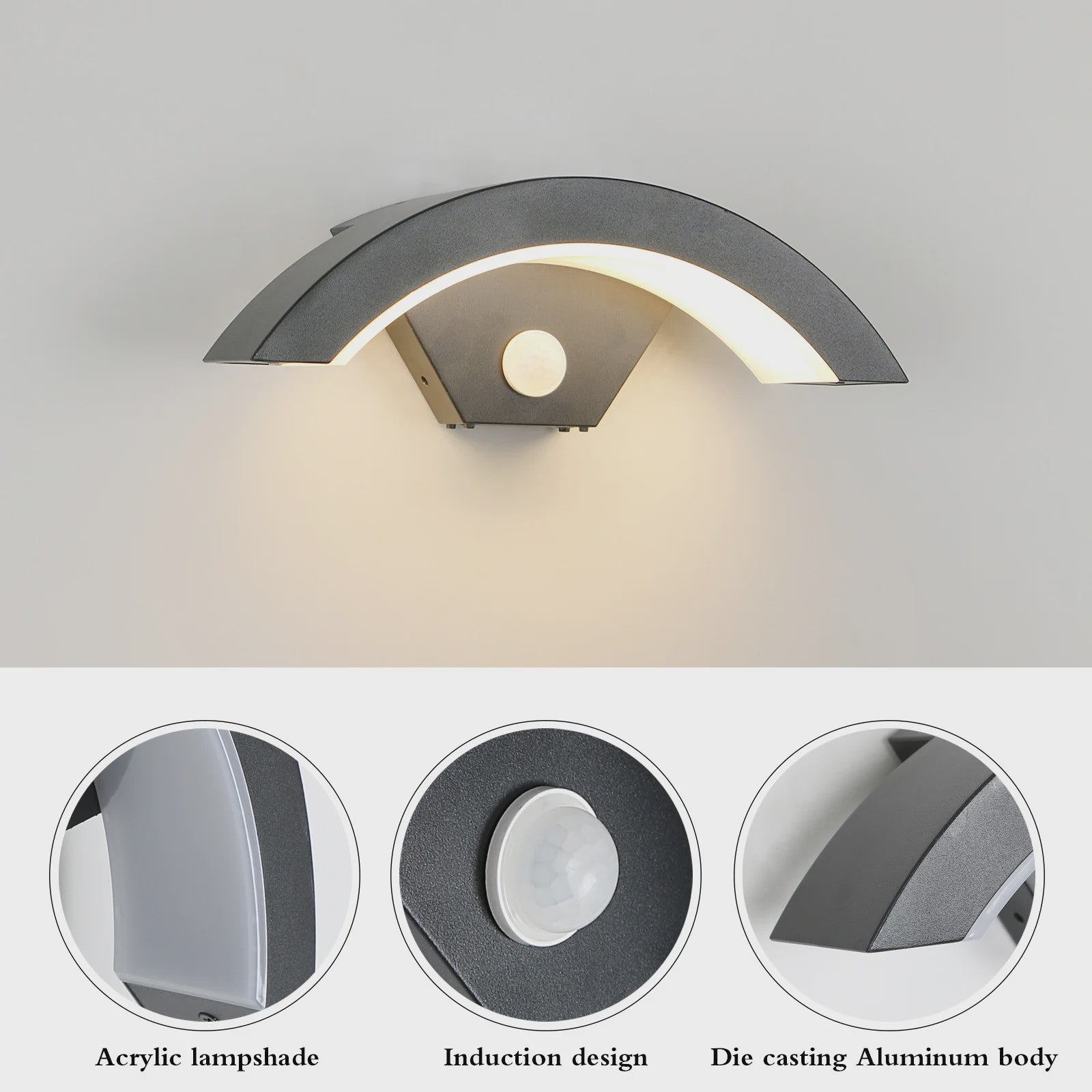 Moderne Zwarte Wandlamp met Bewegingssensor - 24W Warm Licht voor Buiten & Hal